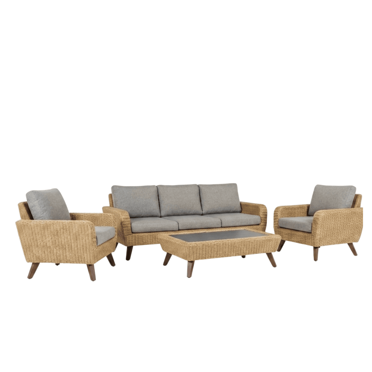 Set De Salon Royal Riviera 3+1+1 Avec Table - Gris / Miel