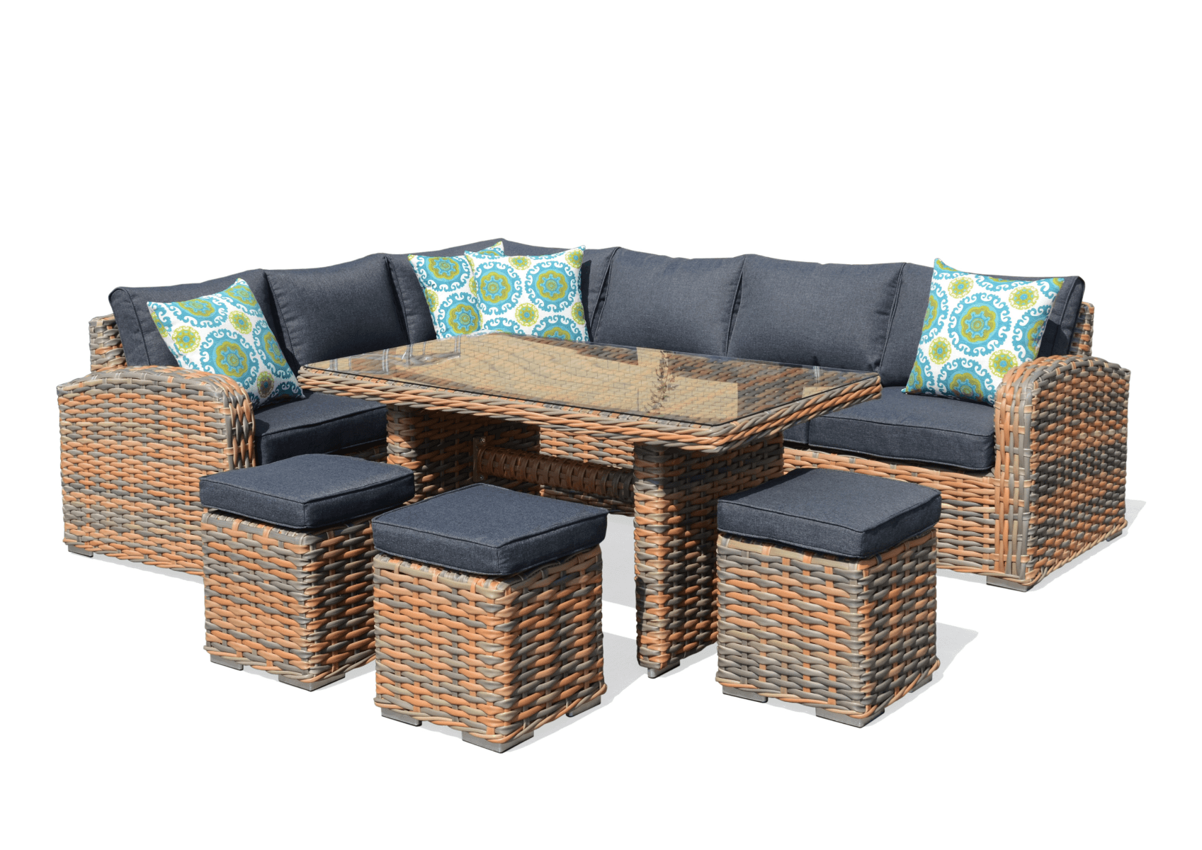 Coin Jardin 6 Places + 3 Poufs Chahine - Gris