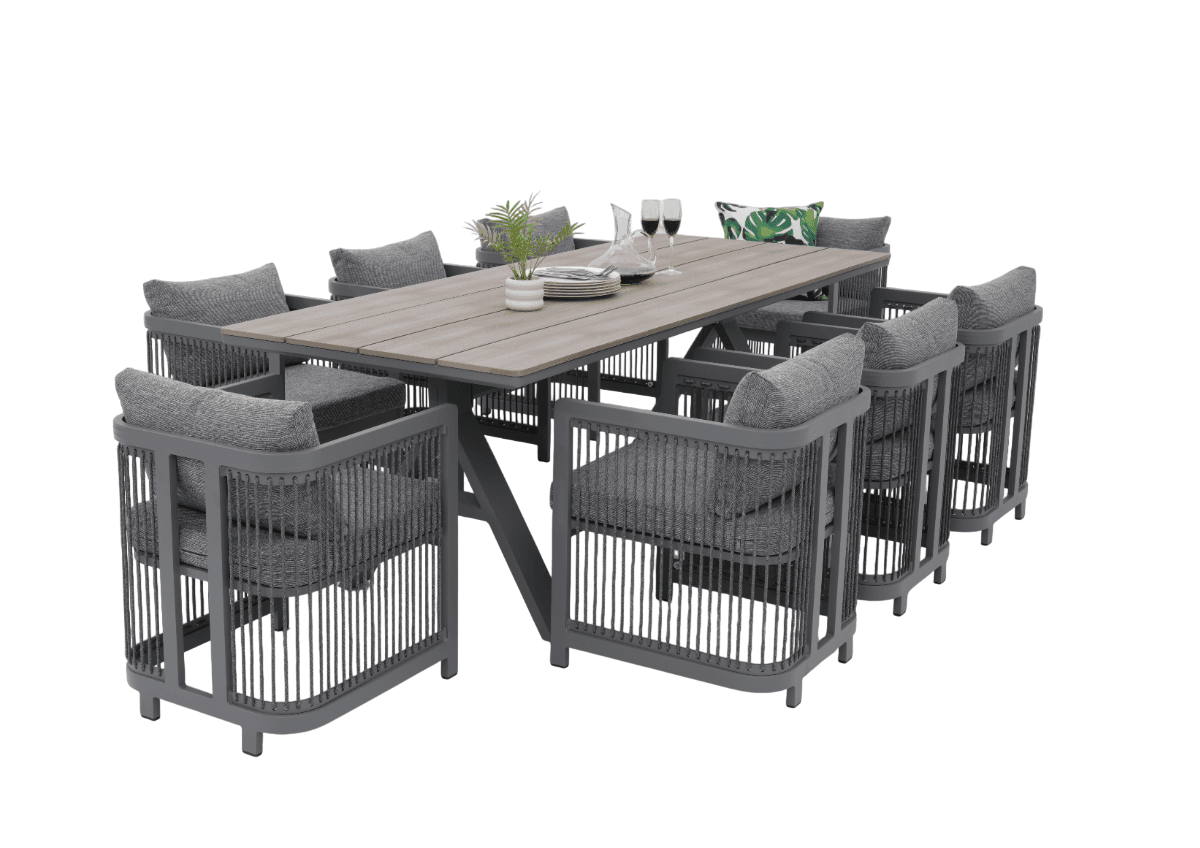 Set Table À Manger Granito + 8 Fauteuils - Gris