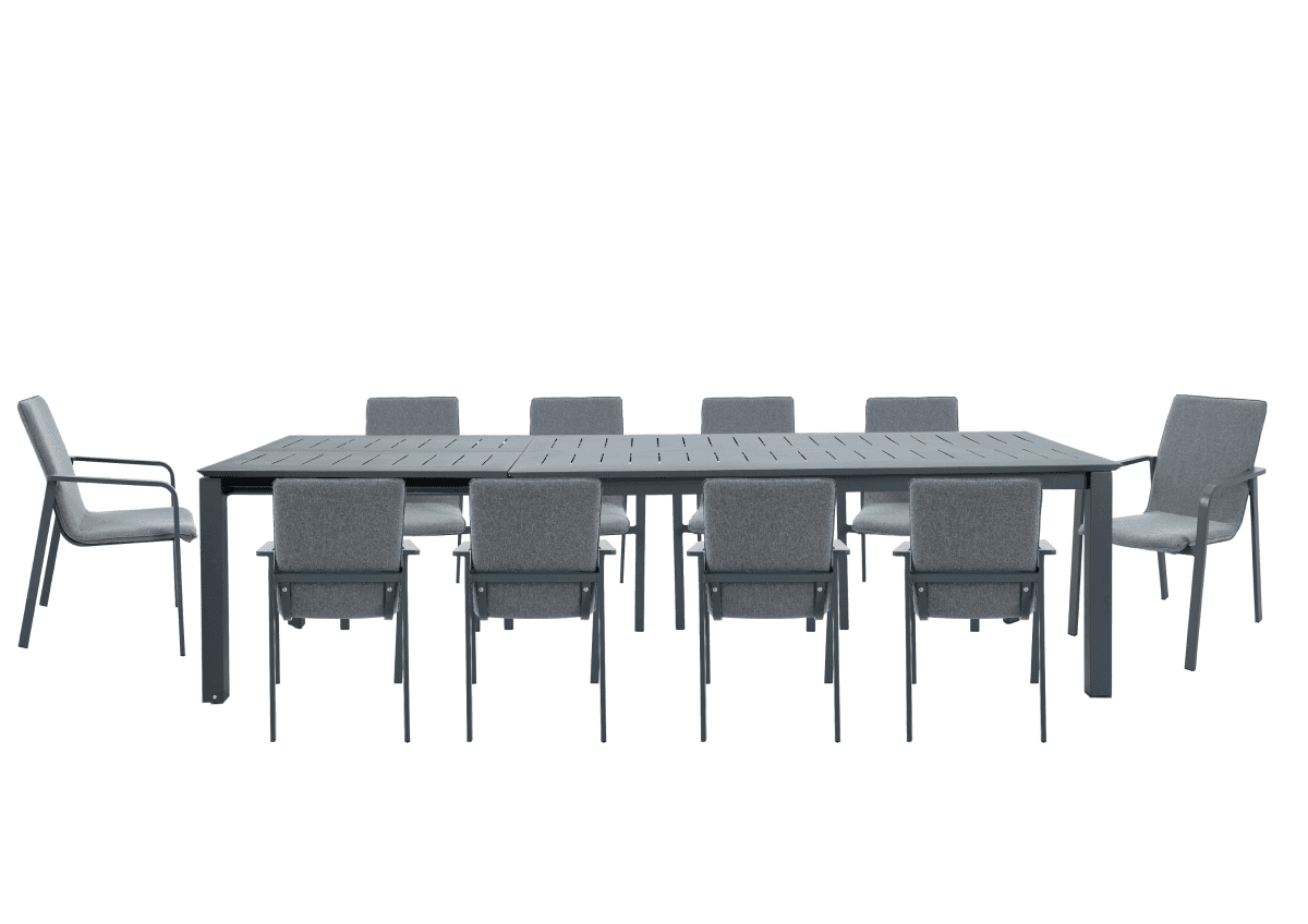 Set Table À Manger Grandora Extensible + 10 Chaises - Gris