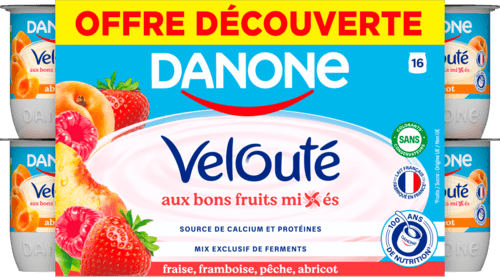 Velouté aux fruits mixés fraise, framboise, pêche, abricot offre découverte - DANONE