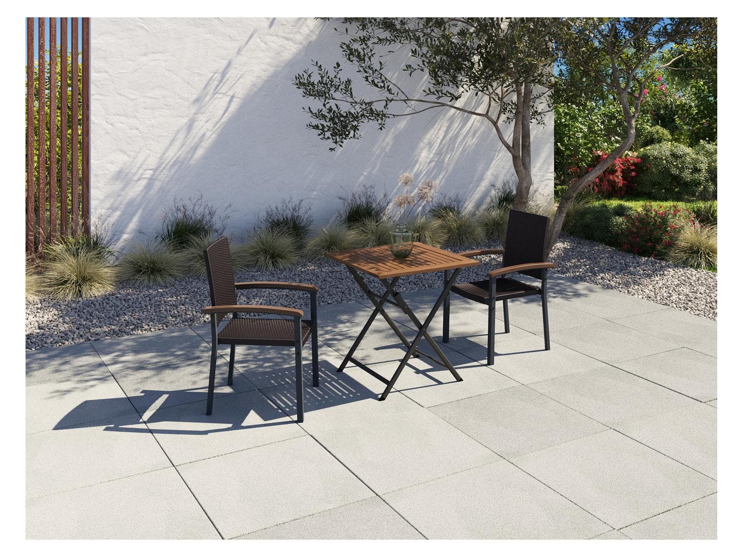 Table de jardin + Lot de 2 fauteuils en résine tressée Valencia