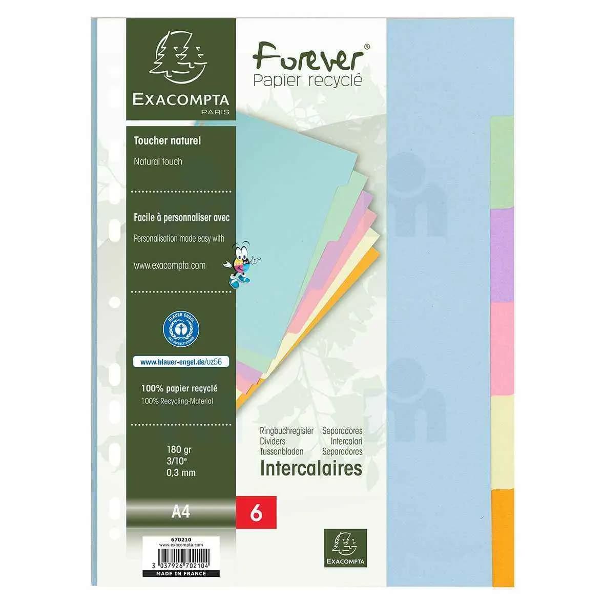 6 Intercalaires A4 polypropylène couleur 21 x 29,7 cm 180g - EXACOMPTA