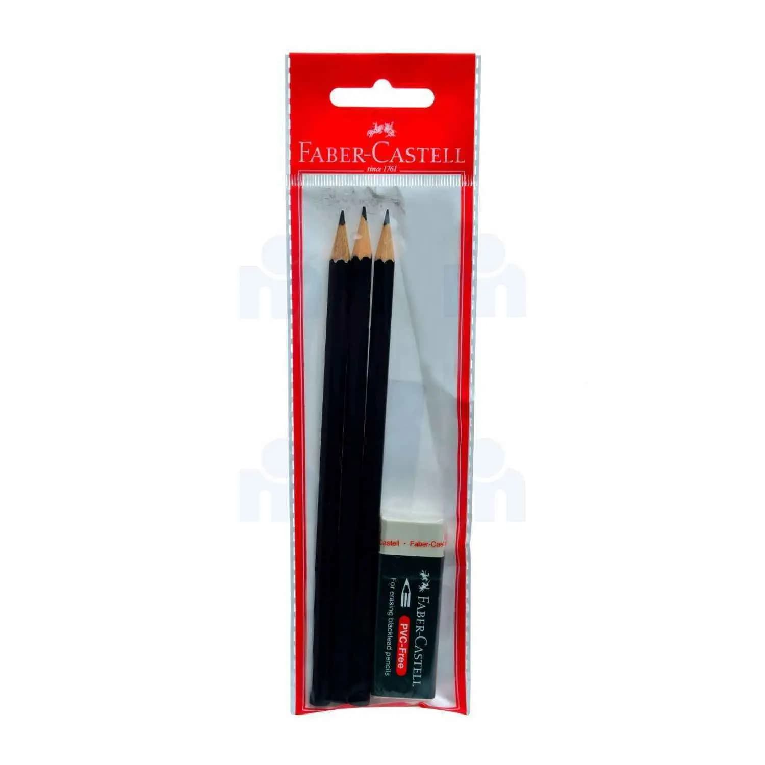 3 Crayons 1111 + Gomme à effacer grand modèle - FABER-CASTELL