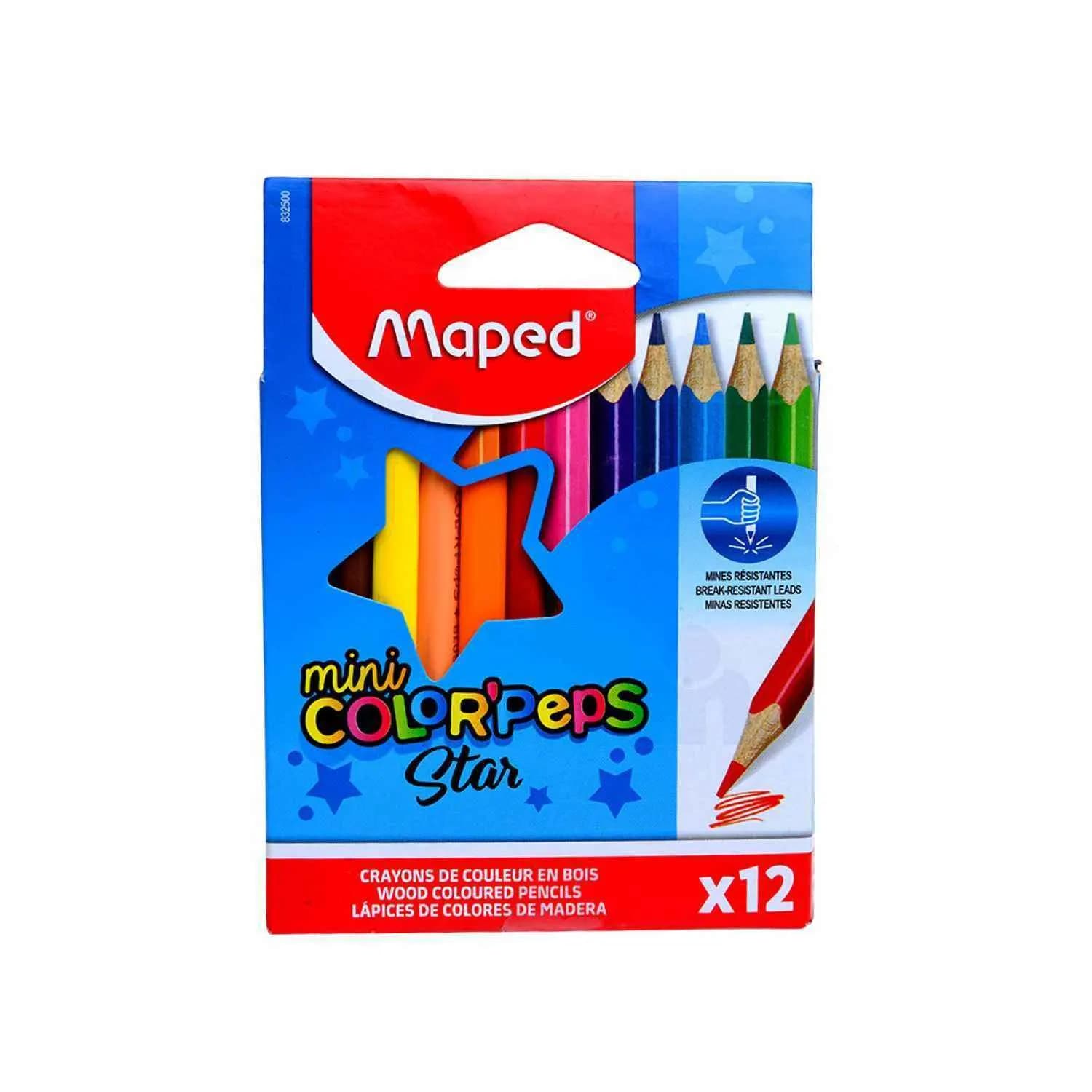 Crayons de couleur en bois triangulaire Mini Color'Peps x12 - MAPED