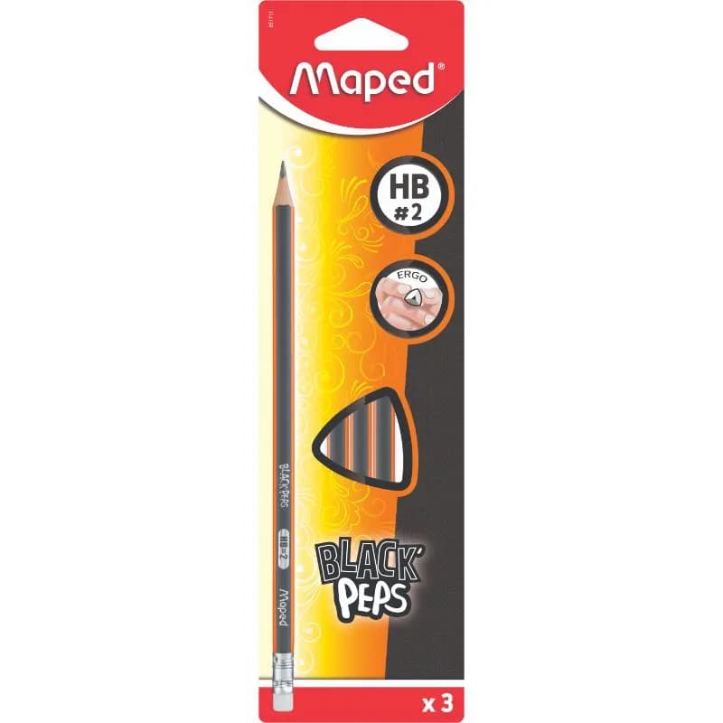 Crayon graphite HB avec gomme pack de 3 - MAPED