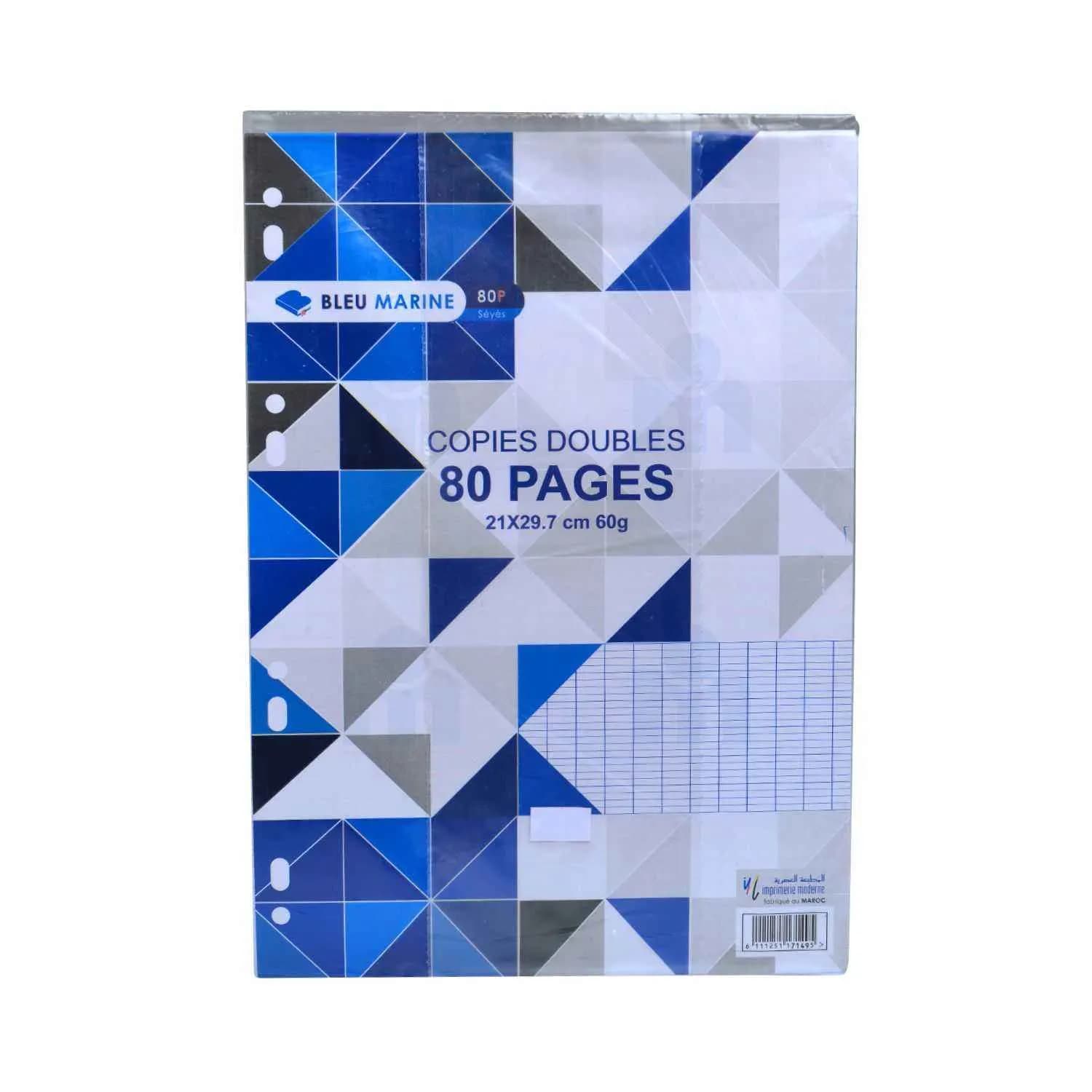 Copies doubles perforées A4 grand carreaux séyès 80p 21x29,7cm 60g - BLEU MARINE