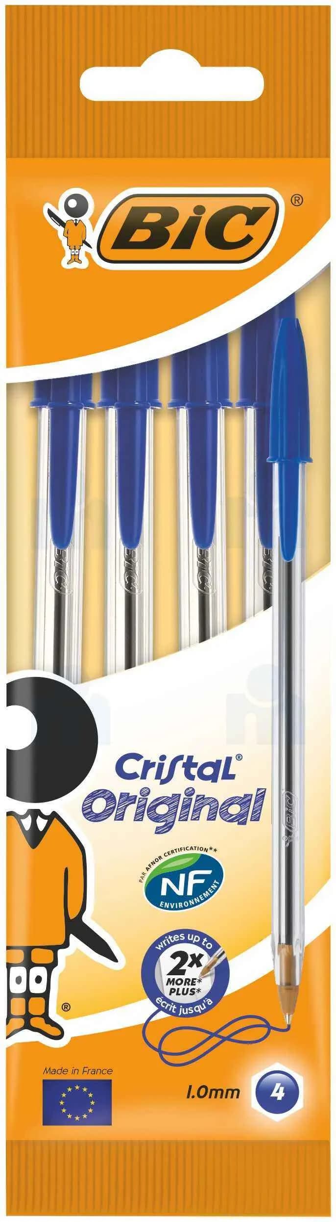 Set de 4 stylos bille Cristal Medium bleus - BIC