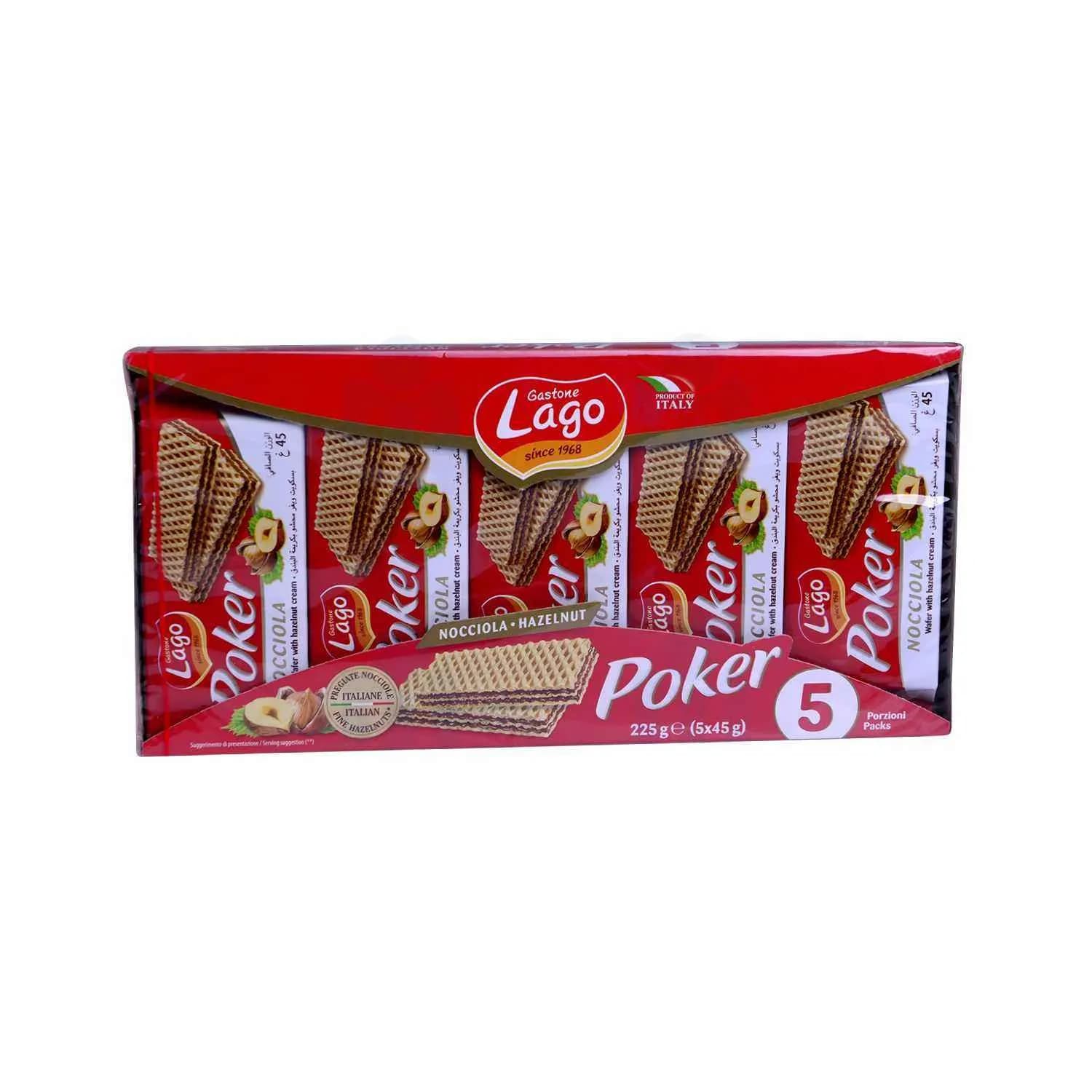 Gaufrettes à la crème de noisettes Poker 5 unités x 45g - GASTONE LAGO