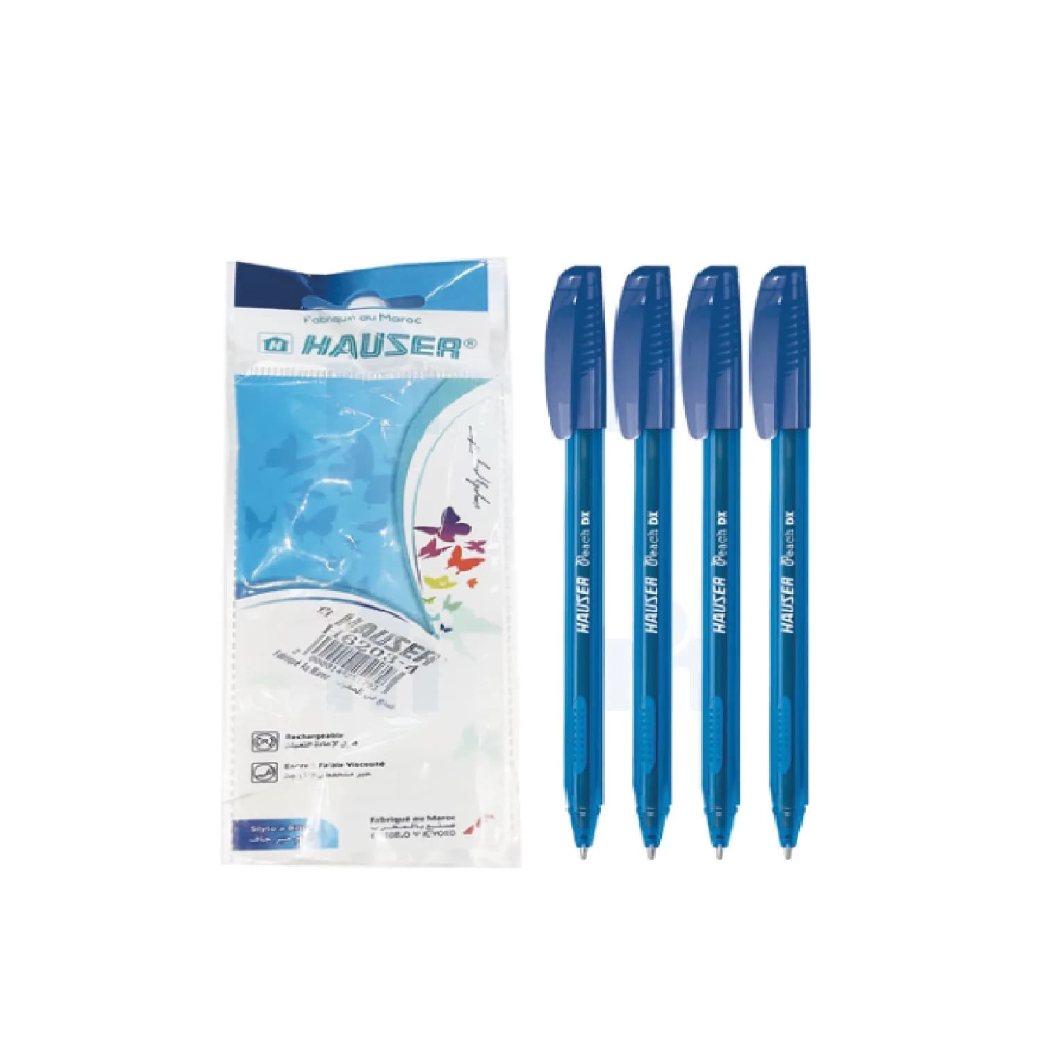 4 Stylos à bille teintée Peach DX couleur bleu sous blister - HAUSER