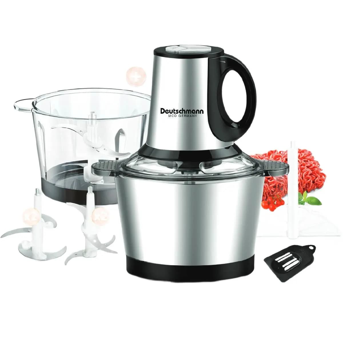 Hachoir DM-2020W 2L bol inox + bol en verre - DEUTSCHMAN