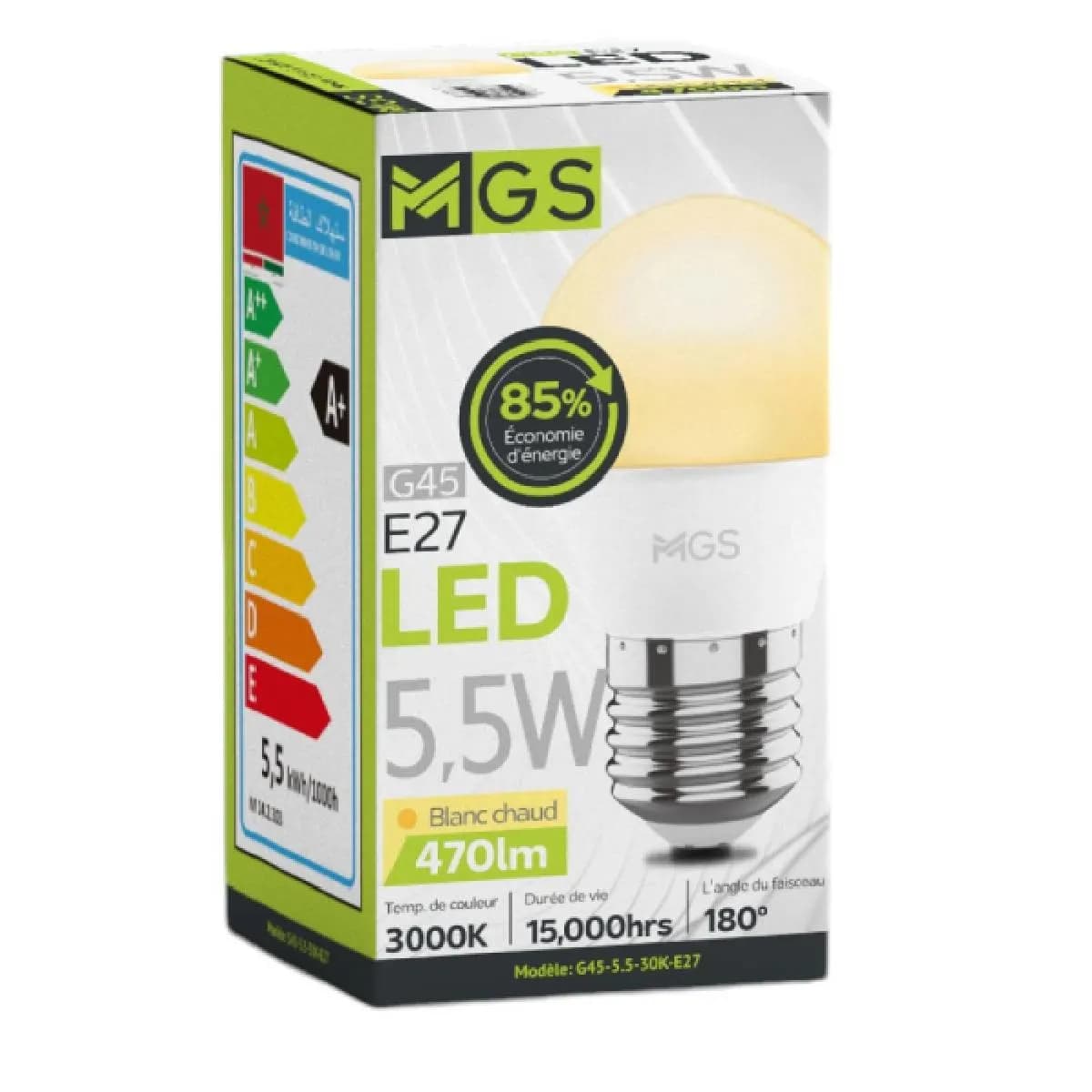 Ampoule LED G45 5,5W E27 lumière jaune - MGS