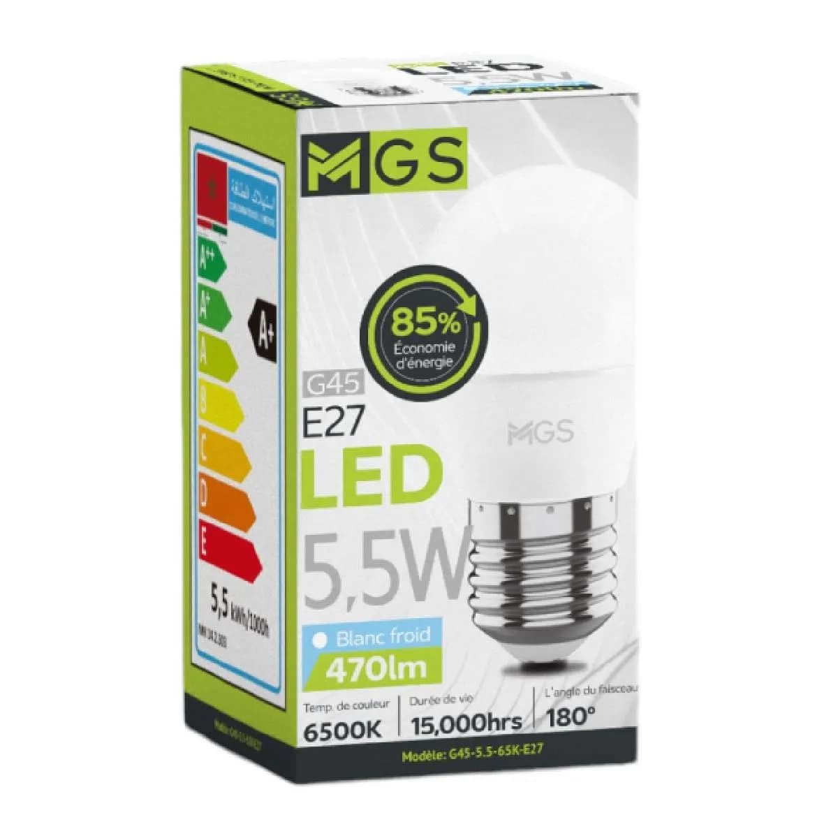 Ampoule LED G45 5,5W E27 lumière blanche - MGS