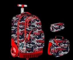 Trolley 45 cm bordeaux grandes roues + sac goûter + trousse