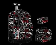 Trolley 45 cm noir grandes roues + sac goûter + trousse