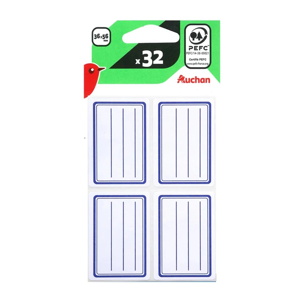 Étiquettes scolaires adhésives lignées bleues x32 unités 3,8x5,6cm - AUCHAN
