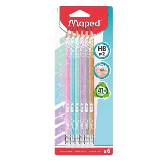 Crayons graphite HB x6 pailletés avec gomme - MAPED