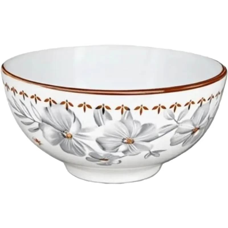 Bol 11,5 cm à motif floral gris avec bord marron