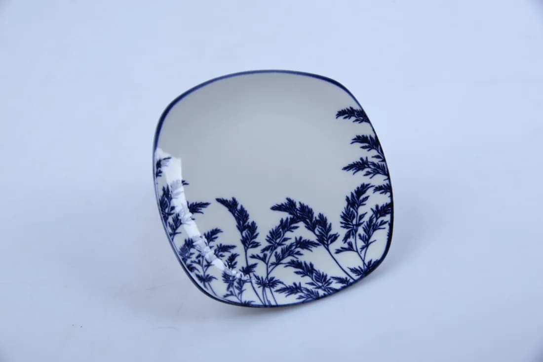Assiette plate carrée 14.9 cm - Collection Herbier Indigo