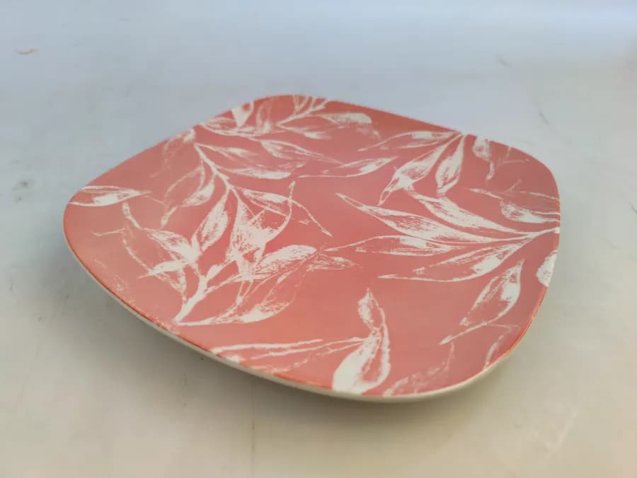Assiette Plate Carrée 18,6 cm - Motif Feuillage Rose