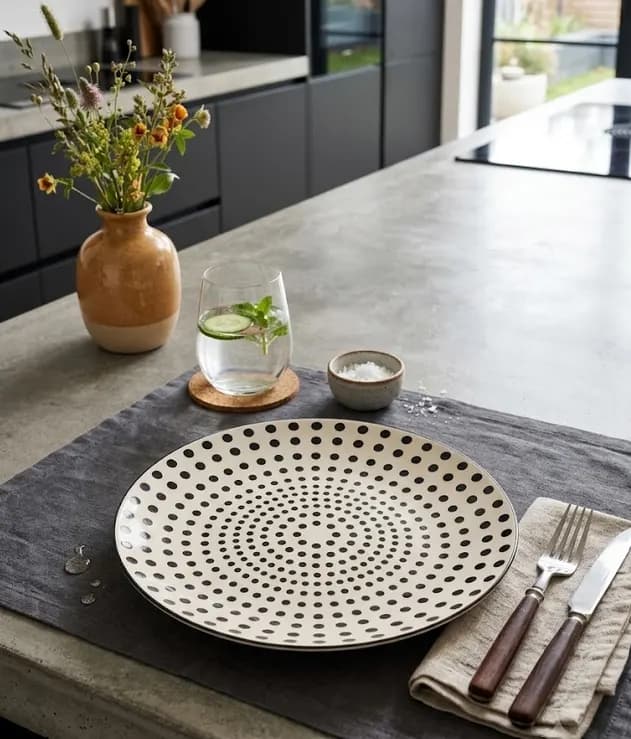 Assiette Plate Ronde 15,2 cm Polka Dots – Design à Pois, Compacte et Élégante