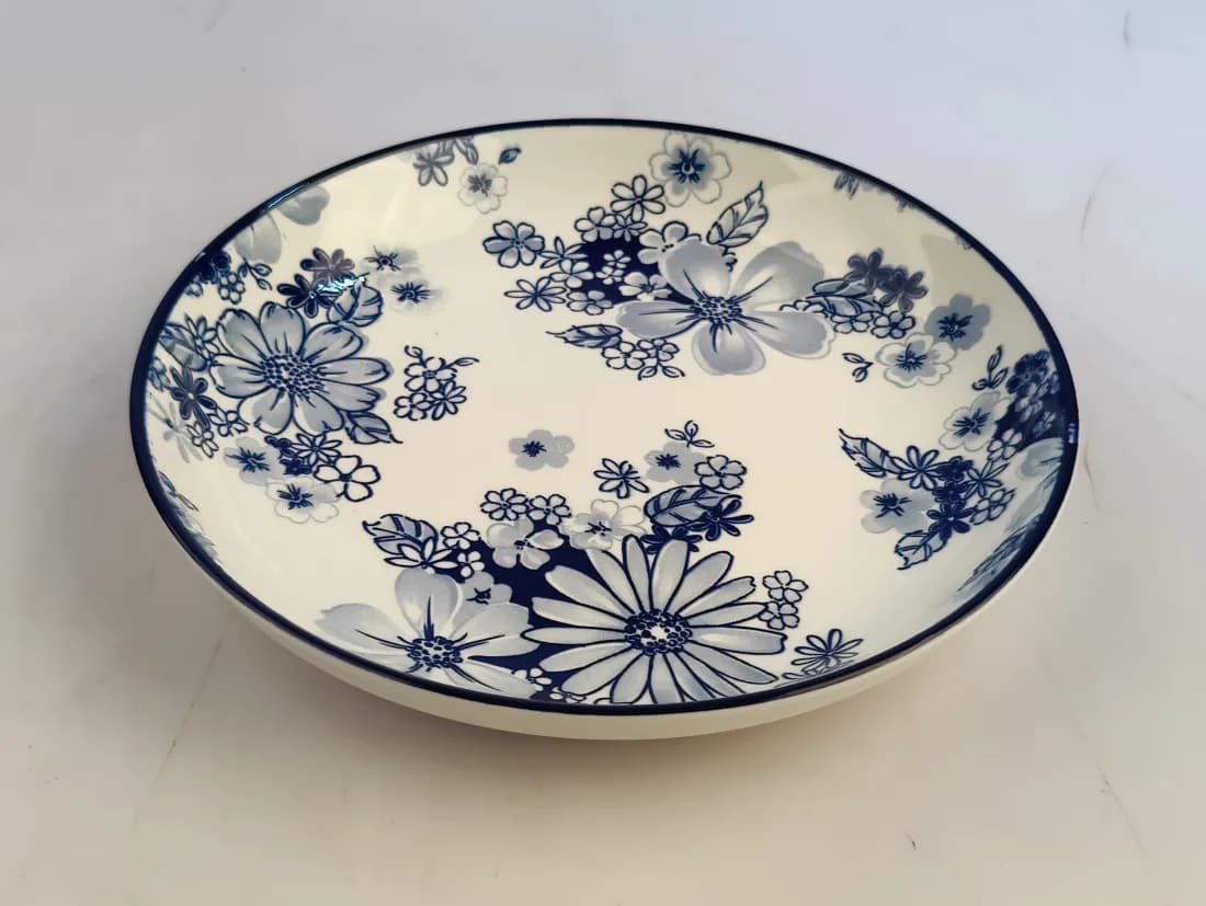 Assiette Creuse 20,3 cm – Motif Fleurs Indigo – Compatible Lave-Vaisselle