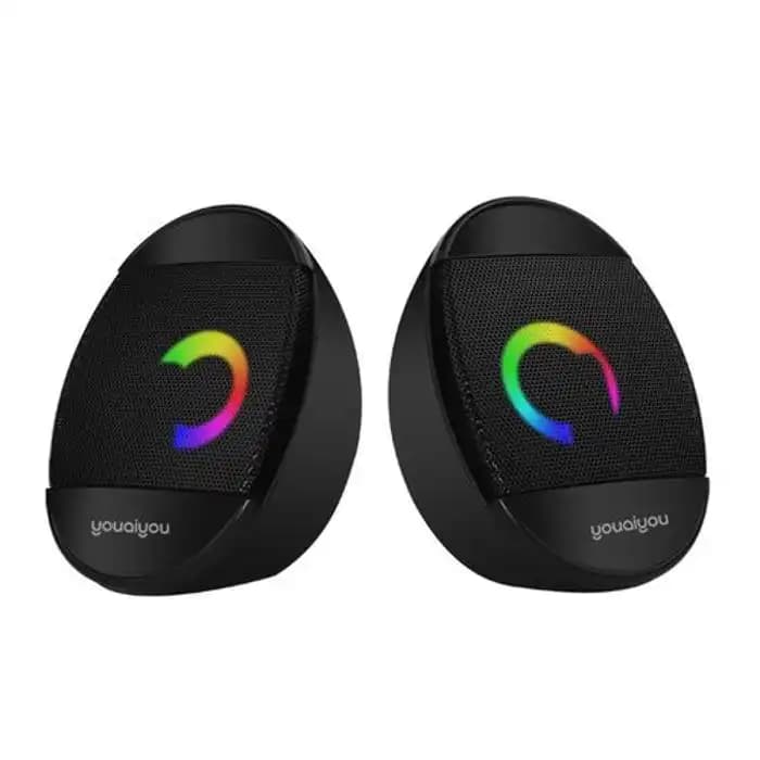 Enceintes PC YOUAIYOU G600 – Système Audio 2.0 – Rétroéclairage LED RGB – Alimentation USB – Pour Ordinateur et Smartphone
