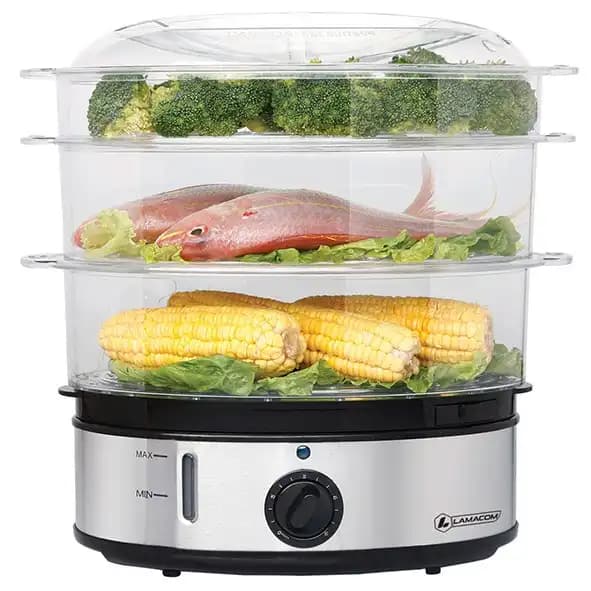Cuiseur à vapeur - Denwa - STC-220 - 400W - 4.8L - Inox avec 2 paniers