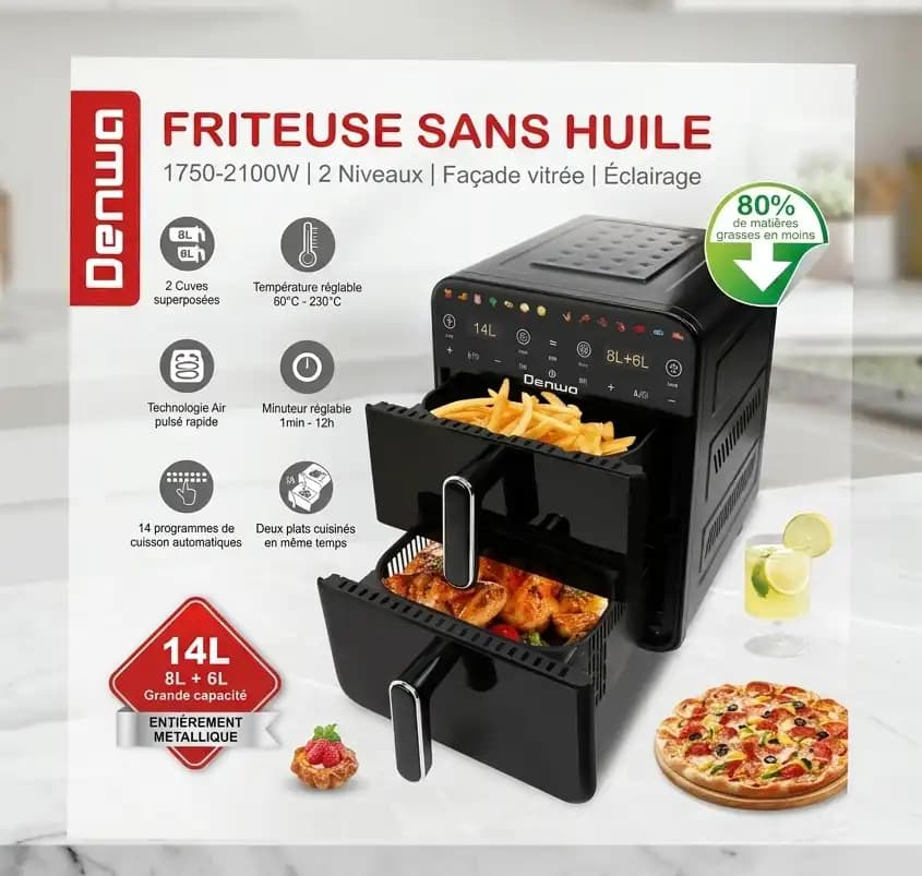 Friteuse - DENWA - AF323EC - 6L - 1500W - Température variable