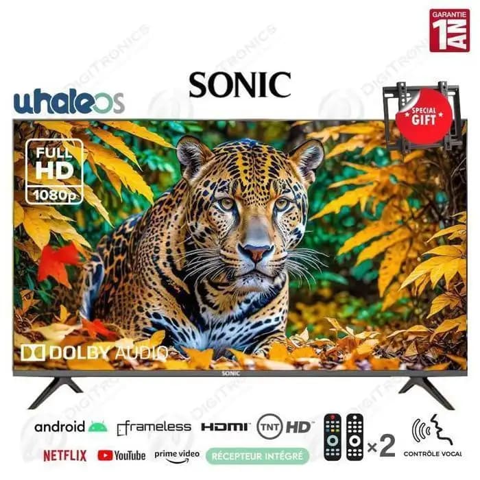 Sonic 43 Full HD Smart TV Système WhaleOS Dolby Audio, Récepteur Intégré, TNT HD + Support gratuit