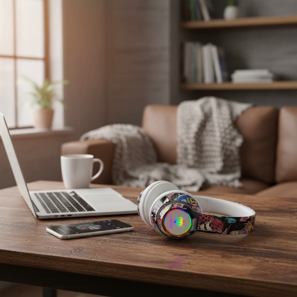 Casque Bluetooth - DeepBass - R9 - Graffiti lumineux RGB - Réduction du bruit - Autonomie 7h