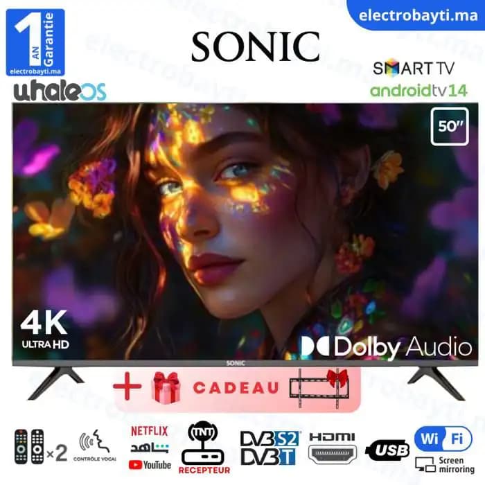 Smart TV - SONIC - 50" - 4K UHD - Dolby Audio - Design sans bord - Récepteur TNT HD