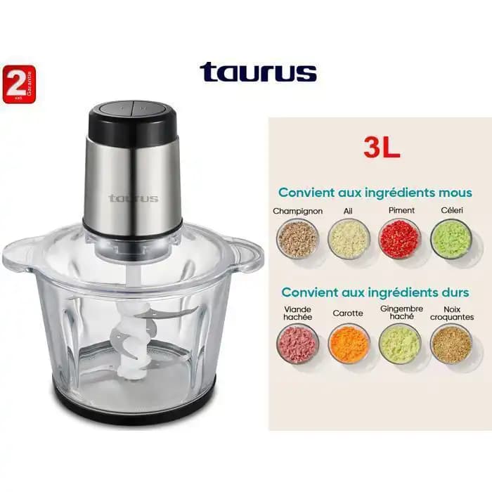 Hachoir Électrique Taurus FAST 3 - Bol en Verre 3L - 700W