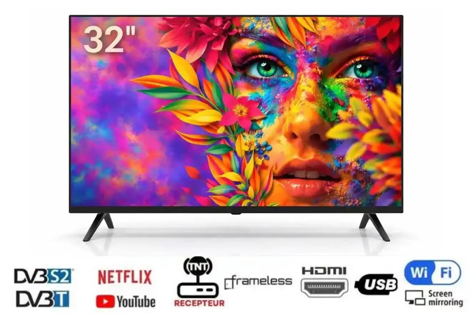 Smart TV ZATEC 32" HD - Android 14 - Design Slim Metal Frameless - Wi-Fi & TNT - Récepteur intégré