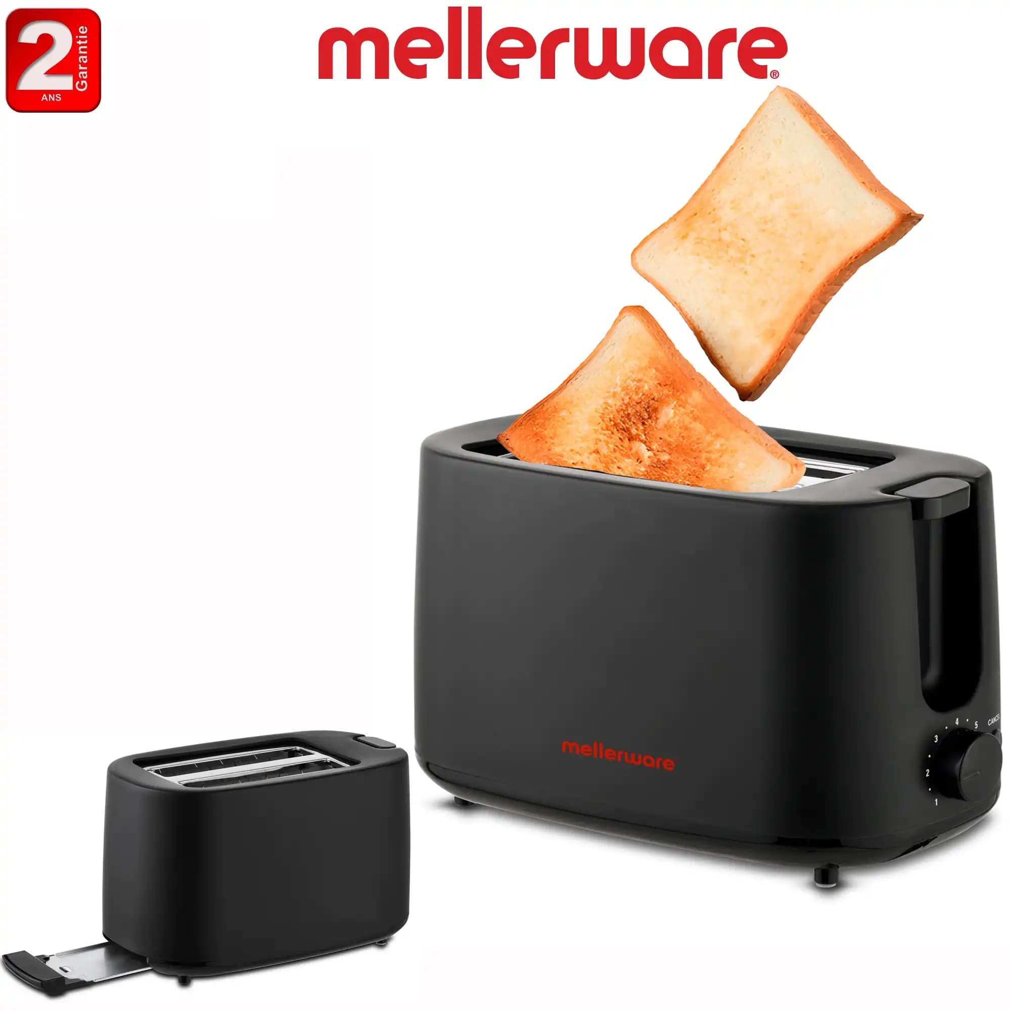 Mellerware - Toaster 2 fentes extra-larges 750W 7 niveaux de grillage - 2ans de garantie
