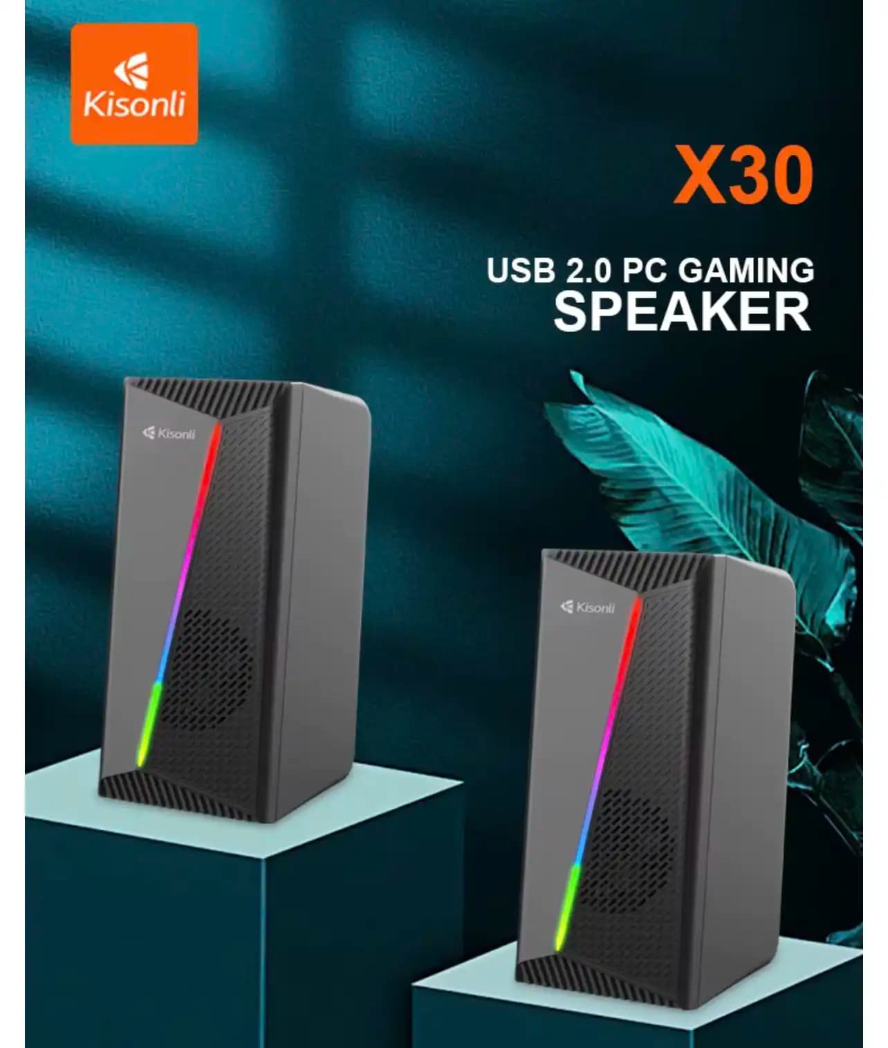 Enceintes USB Kisonli X30 – Haut-parleurs stéréo RGB pour PC, gaming et multimédia
