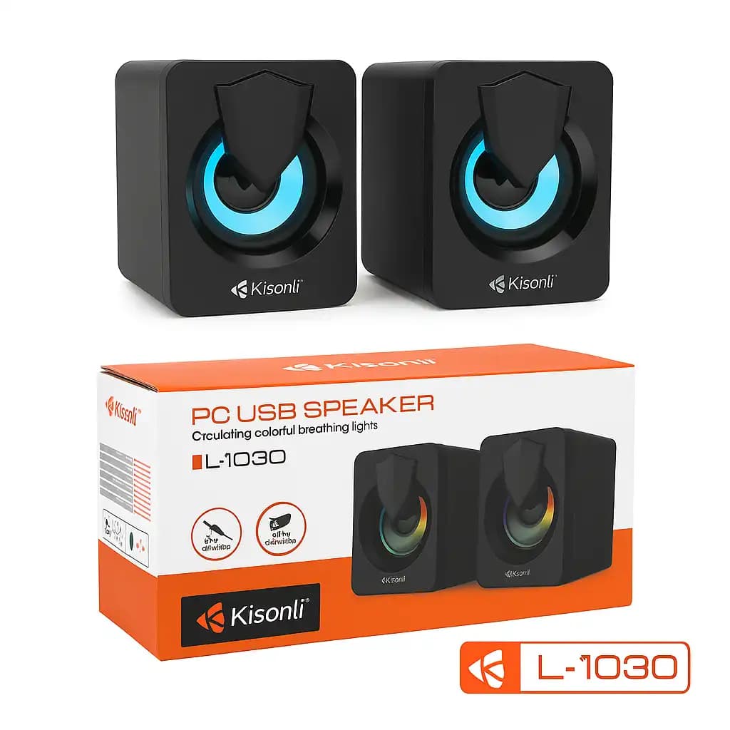 Baffe Kisonli V310 RGB Stéréo 2.0 USB + Jack 3.5 mm – Haut-parleurs PC/Laptop, Son Clair, Couleurs au Choix