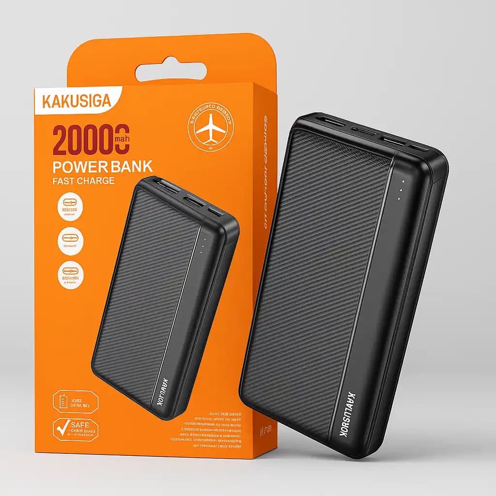 BATTERIE POWER BANK POUR TELEPHONE KAKUSIGA 20000mAh – Fast Charge – Double USB + Type-C – Indicateur LED – Haute Capacité 74Wh