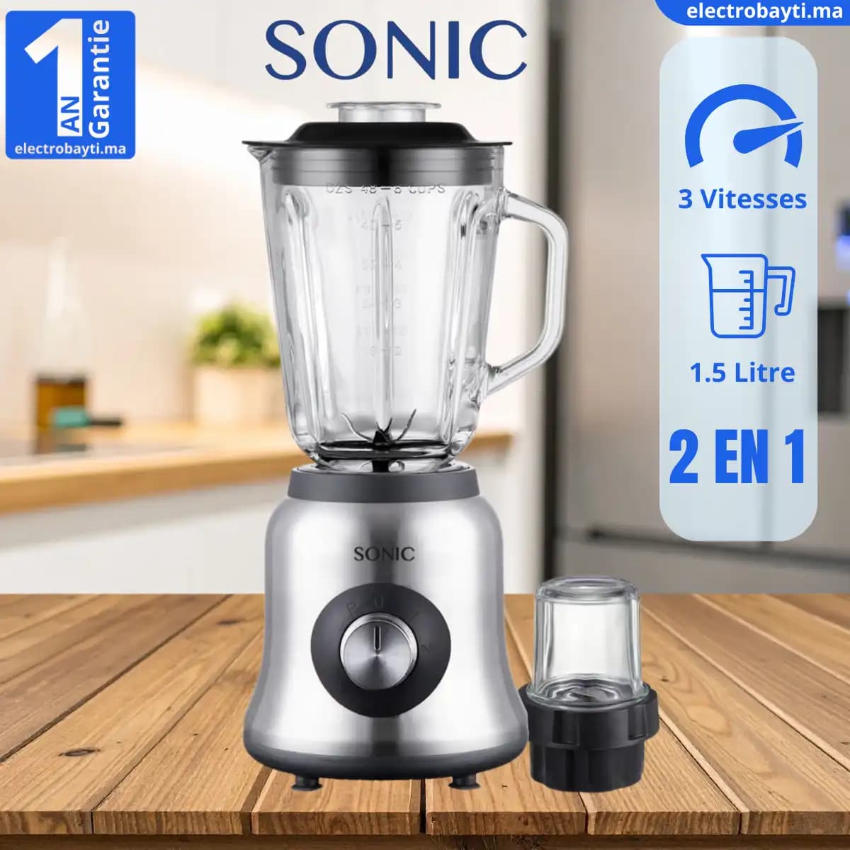 Sonic - Blender 400W - Mélangeur universel robuste avec Bol en verre