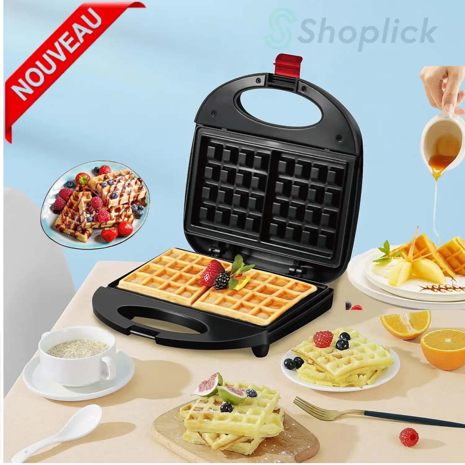 Gaufrier Électrique HOFFMANS 1000W – Appareil à 2 Gaufres Pratique et Performant