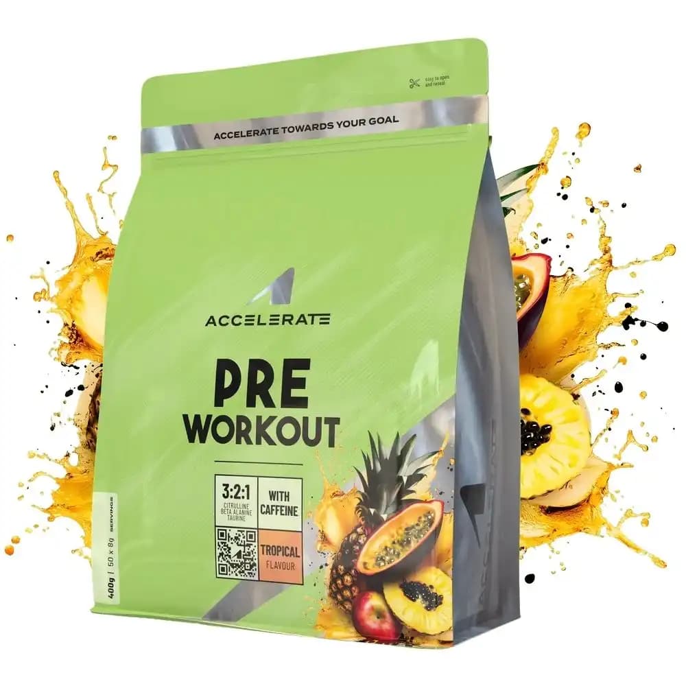 Pre-Workout 400 g Tropical 50 Servings | L-Citrulline, Beta-Alanine, Caféine & Taurine pour Énergie, Pomp et Performance