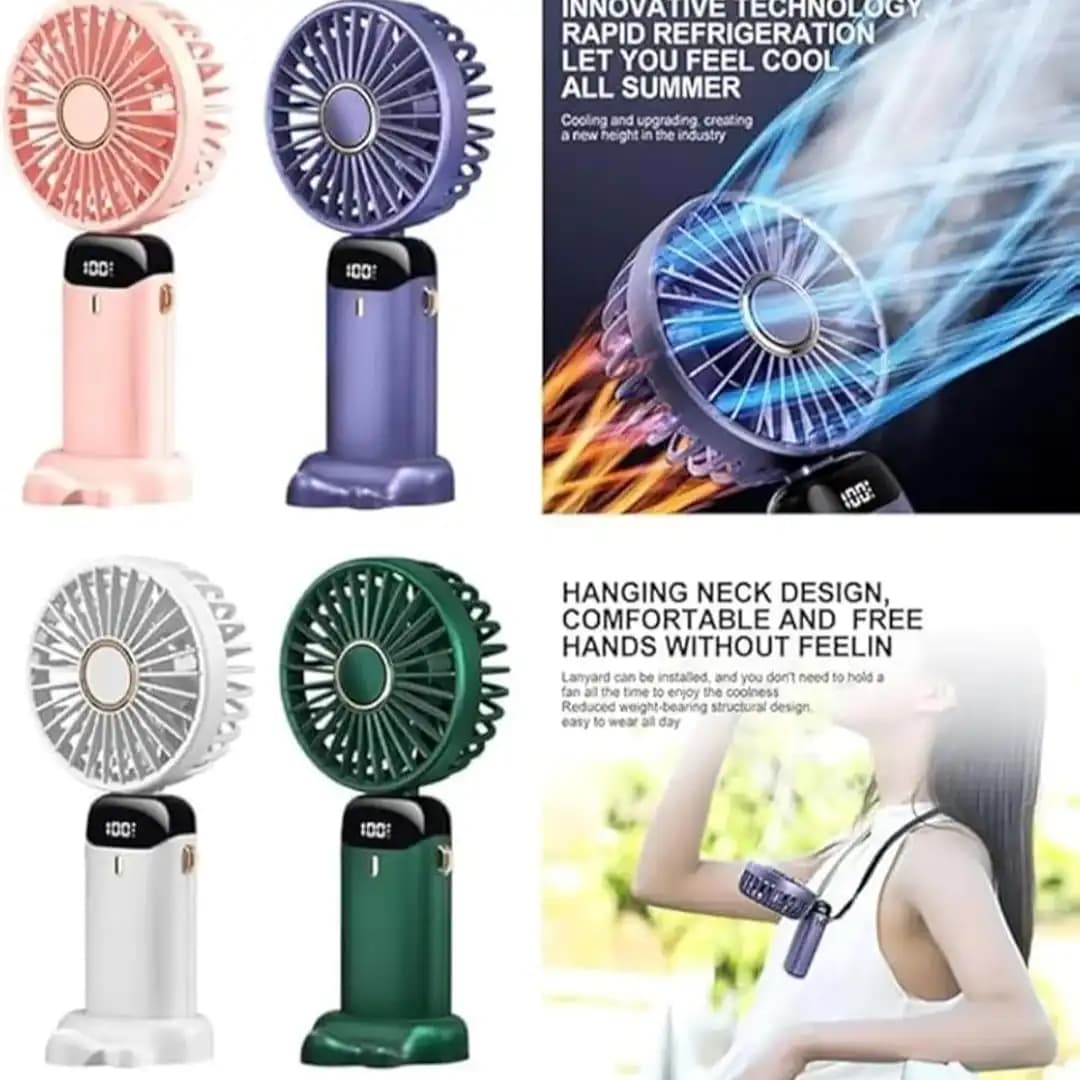 Mini Ventilateur Portable Rechargeable avec Affichage Numérique LED - Couleur Aléatoire
