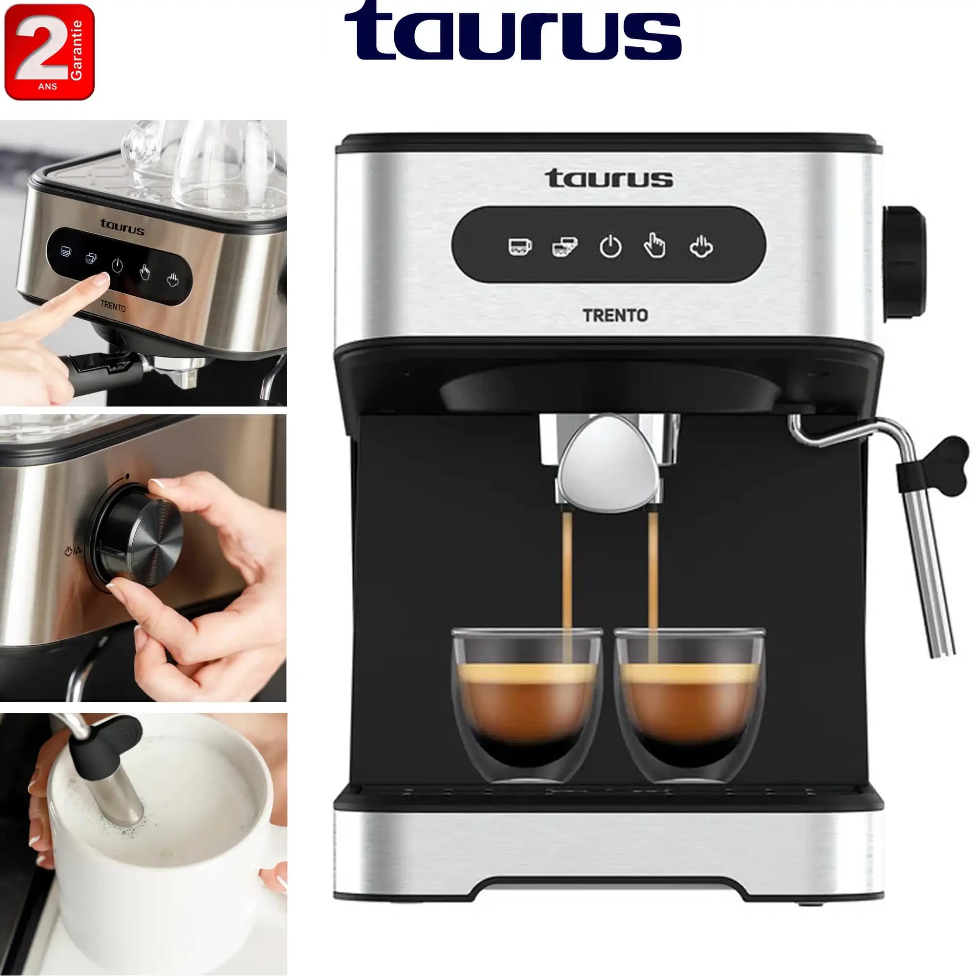Cafetière expresso - Taurus - Trento - 850 W - 20 bars - Gris/Noir
