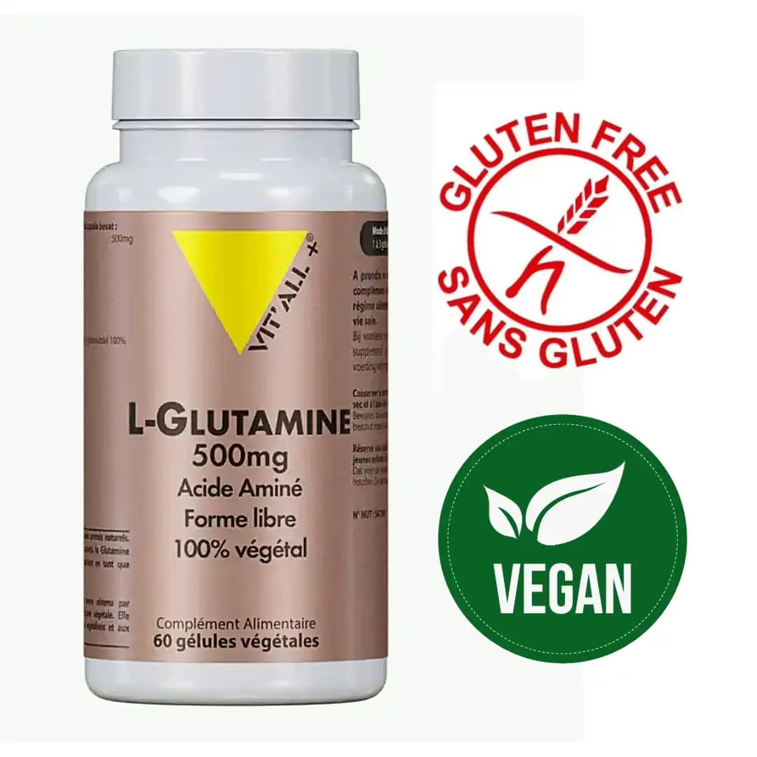L-GLUTAMINE 500mg 100% végétal Sans gluten - 60 gélules