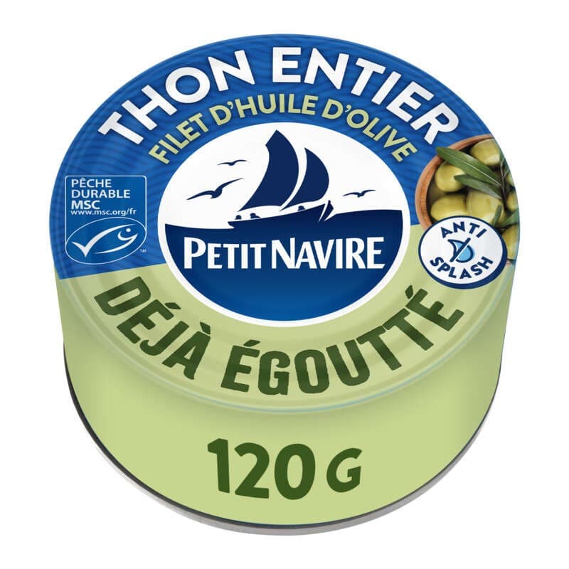 Petit Navire Thon entier avec un Filet d'huile d'olive MSC Déjà Égoutté 120g