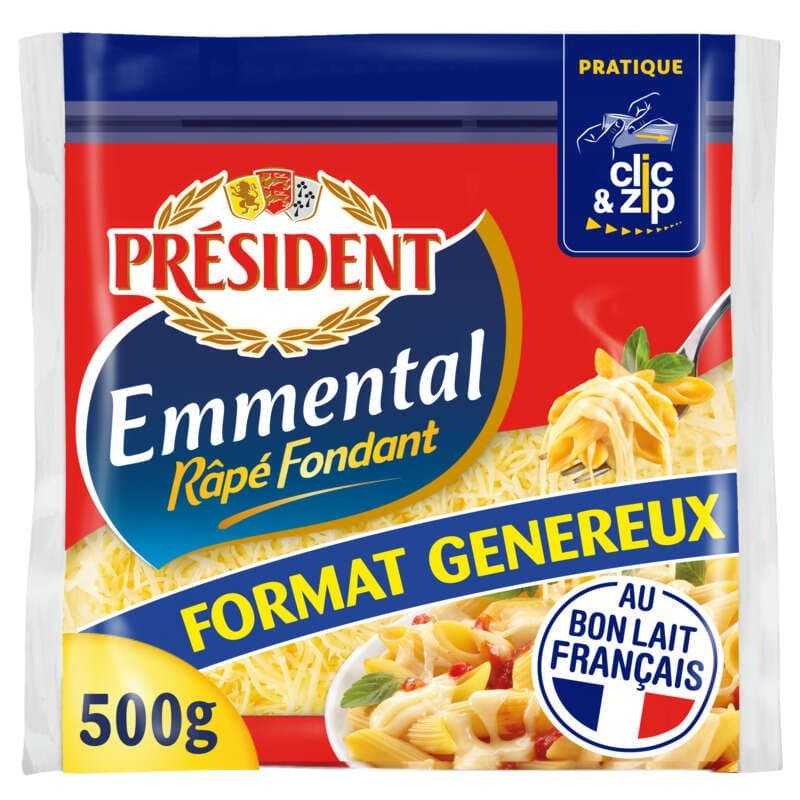 Président Emmental Râpé Fondant Format Généreux 500g