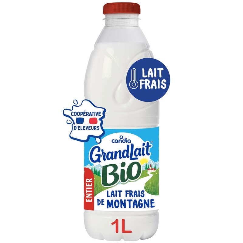 Candia Grandlait - Lait frais entier Bio - La bouteille de 1L