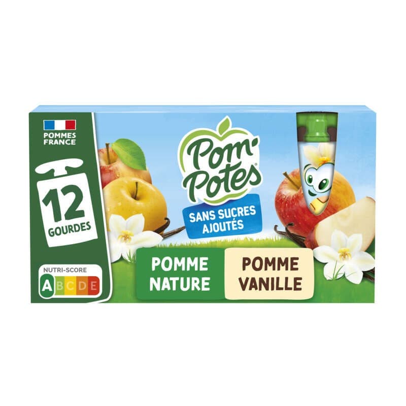 Pom'Potes Compotes Gourdes Pomme Vanille 12x90g