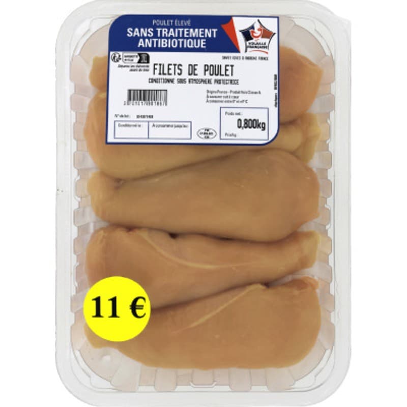 Premier Prix Filet De Poulet Blanc Certifié Sans Antibiotique 800g