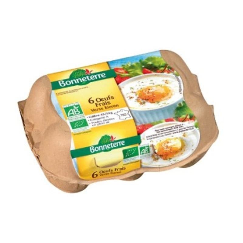 [Par Naturalia] Bonneterre 6 Gros Œufs Frais Bio Calibre 63/73g